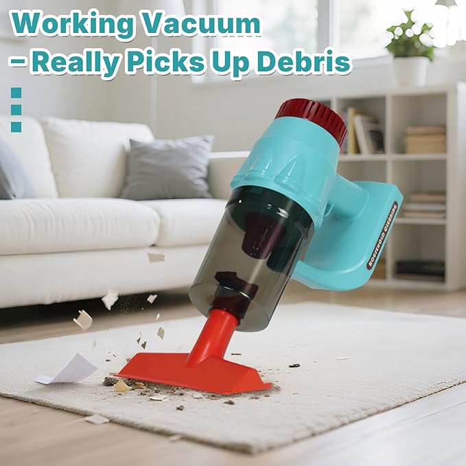 3-in-1 Kids Cleaning Toy Set, Working Toy Vacuum with Real Suction, Toddler Broom & Mop, Pretend Home Cleaning Kit for Boys & Girls Ages 3+