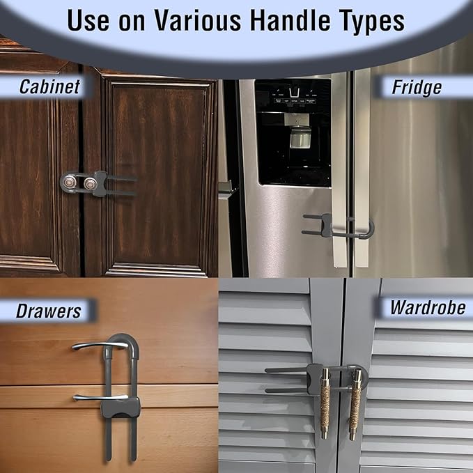 Sliding Cabinet Locks for Babies, Baby Proofing Adjustable U-Shaped Baby Safety Latches for Handles Knobs Drawers, Fridge, Closet, Cupboard, Closet with Secure Lock Buttons,10Pack(Grey)