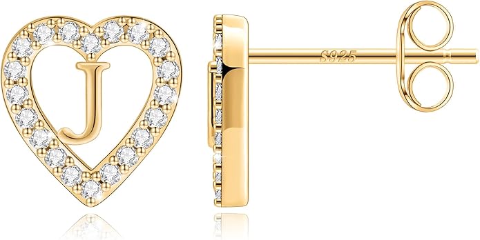 Anoup Christmas Gifts for Grandkids Girls Earrings - S925 Sterling Silver Post CZ Hypoallergenic Stud Heart Initial Earrings for Women Kids Jewelry Stocking Stuffers for Teen Girls Birthday Gifts