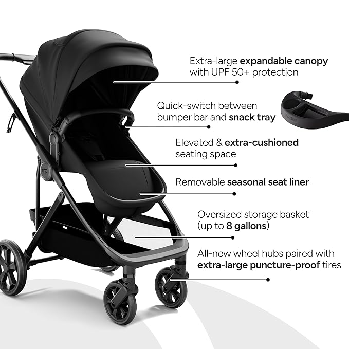 Mompush Wiz Pro 4-in-1 Baby Stroller with Newborn Mode, Full-Size All-Terrain Premium Stroller from Newborn to Toddler, Snack Tray Included for Easy Feeding & Outing, Lay-Flat in Seconds