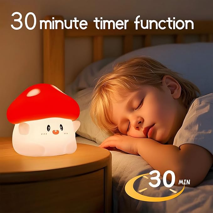 Mushroom Silicone Night Light for Kids - Color Changing Lamp with Soft Touch, USB Rechargeable, Long Battery Life & Touch Control - Cute Decorative LED Mushroom Light