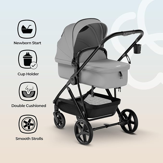 MAMA & BABY Rovee 2-in-1 Baby Stroller, Convertible Infant & Toddler Stroller with Reversible Seat, Large UPF 50+ Sun Canopy, Foldable Stroller with Shock-Absorbing Wheels & Storage Basket