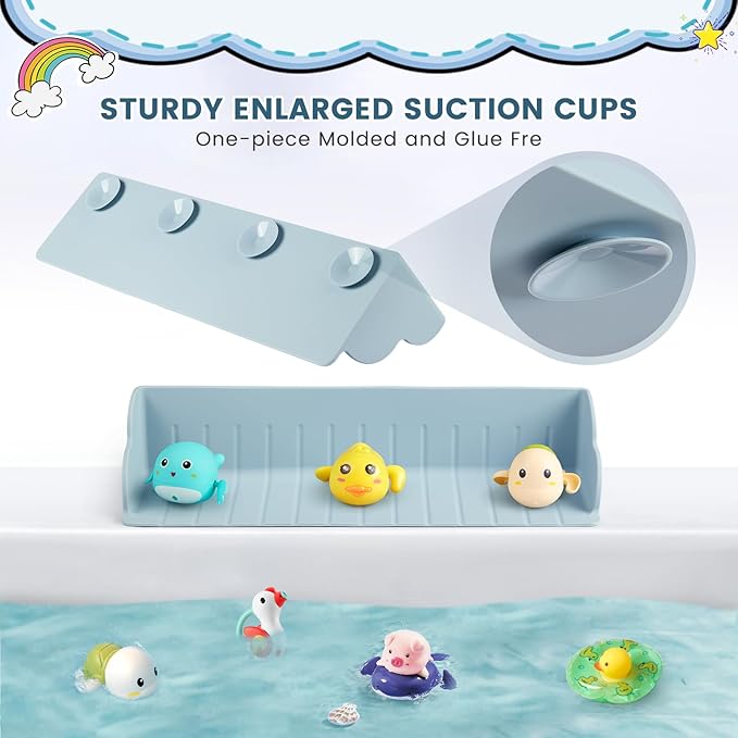 2Pack Bathtub Splash Guard for Tub, Silicone Bathtub Caddy Tray with Play Shelf, Kids Bath Tub Shelf and Organizer for Baby Bath Toys, Bath Toy Holder, Toddler Bathtub Accessories(Classic Blue)