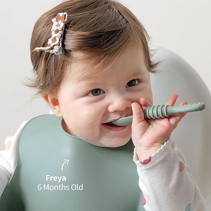 SAMiGO Silicone Baby Bowl and Spoon Set with Suction and Lid, First Stage Self Feeding Essentials, Food Bowl for 6+ Months