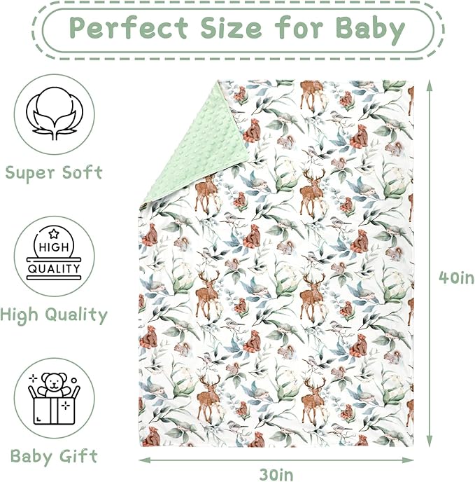 TANOFAR Baby Blankets for Unisex Boys Girls, Ultra Soft Minky Blanket with Double Layer Dotted, Breathable and Lightweight Receiving Blanket for Newborns, 30x40 Inches, Woodland Animal