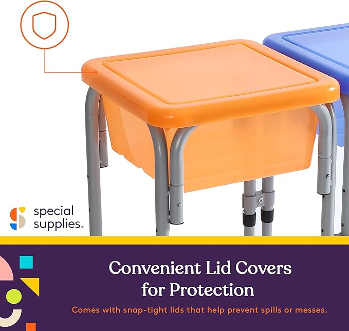 Special Supplies Sensory Activity Table for Kids and Toddlers -with Plastic Buckets and Beach Toys for Interactive Learning - Water, Sand, and STEM Play (Two Buckets - Orange + Blue)