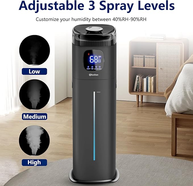 Large Humidifiers for Bedroom, 9L/2.5Gal Ultrasonic Cool Mist, Easy Clean Humidifier with 350ML/H Large Mist Speed, Quiet, Suitable for Kids Room Plant Yoga (Square W)