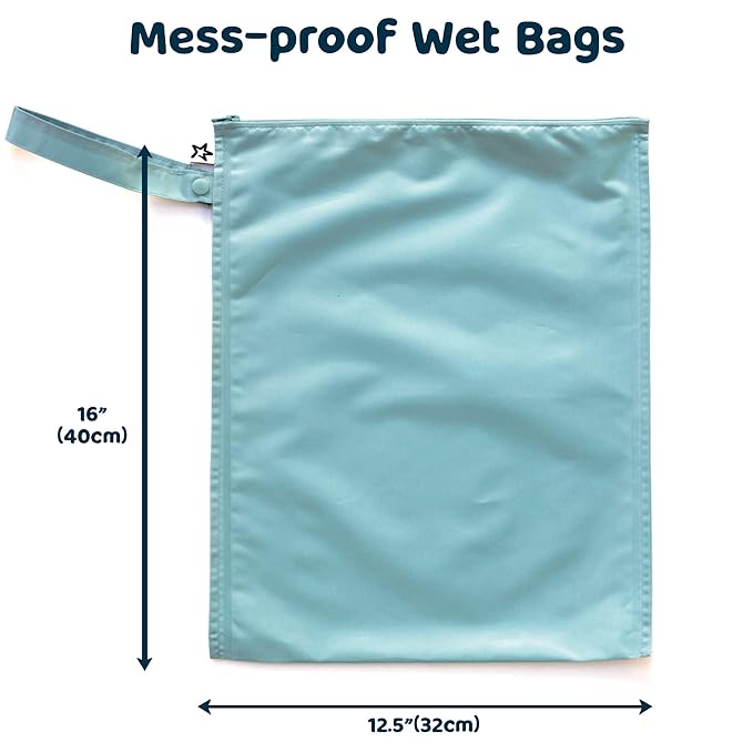 Tiny Twinkle Mess proof Waterproof Wet Dry Bag,2pk Reusable Wet Bags for Swimsuits&Baby Clothes,Leakproof Wet Bag,Waterproof Bag for Travel&Diaper bag,Wet Bags for Baby (Slate, Olive)