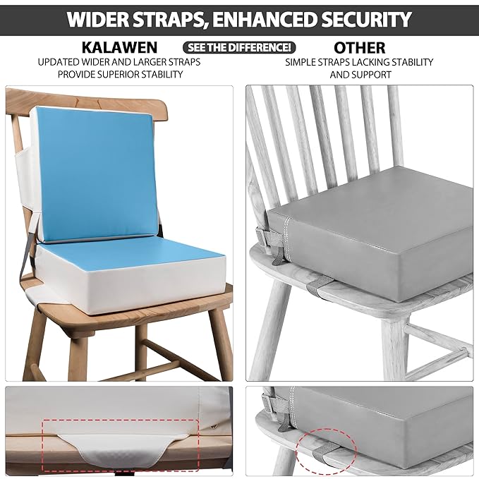 Kalawen Upgraded 2Pcs PU Washable Straps Safety Buckle Toddler Booster Seat for Kitchen Chair, Portable Travel
