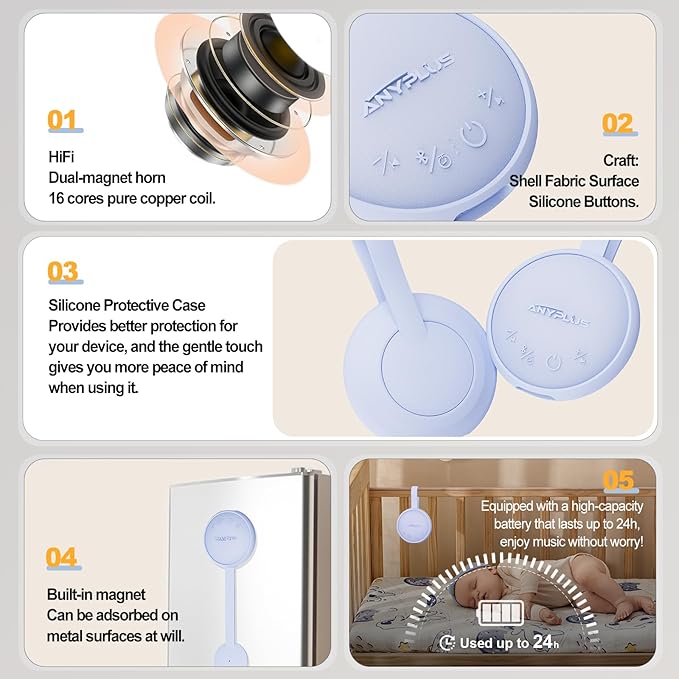 White Noise Sound Machine, Portable Sound Machine for Sleeping Adults & Baby, with Bluetooth 5.1/24 Soothing Sounds/Battery Powered/3 Timer Memory Function for Office/Bedroom/Travel（Purple）