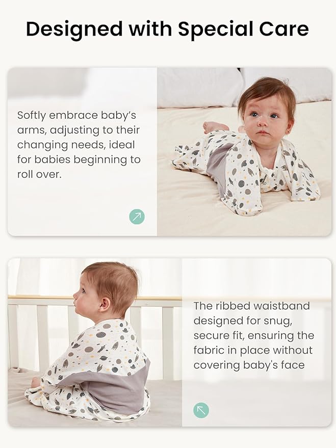 GROWNSY Transitional Swaddle Sleep Sack 3-6 Months, Starfish Design Baby Swaddle Sack, Dual-Zipper for Easy Diaper Changes, Proper Hip Development & Openable Foot Button, 12-20lbs, Space Tourism