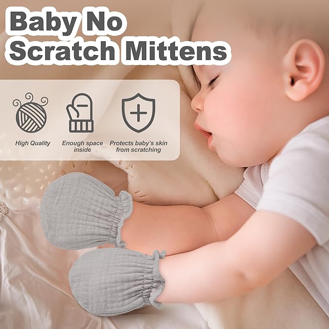 Pro Goleem Muslin Baby Mittens for Newborn, 100% Cotton No Scratch Soft Breathable Gloves for Boys and Girls 0-6 months