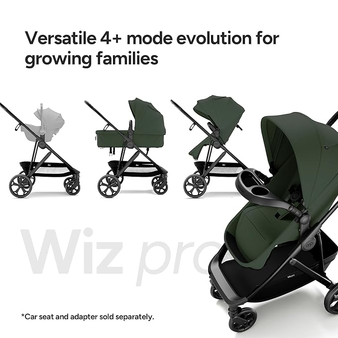 Mompush Wiz Pro 4-in-1 Baby Stroller with Bassinet Mode, Full-Size All-Terrain Premium Stroller from Newborn to Toddler, Snack Tray Included for Easy Feeding & Outing, Lay-Flat in Seconds