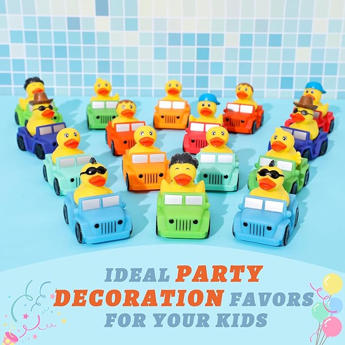 XY-WQ 16 Pack Rubber Duck for Jeeps Ducking - 3" Bulk Floater Duck for Kids - The Shape of a Vehicle - Baby Bath Toy Assortment - Party Favors, Birthdays, Bath Time, and More (8 Varieties)
