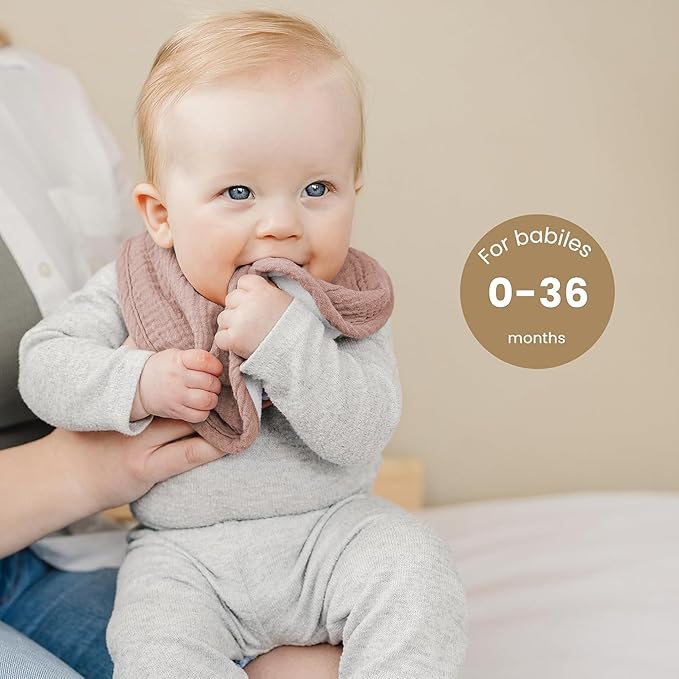 Konssy 10-Pack Muslin Baby Bibs, Soft Cotton Bandana Bibs for Drooling & Teething, Unisex Solid Colors for Boys & Girls, Newborn & Infant, Perfect Shower Gift