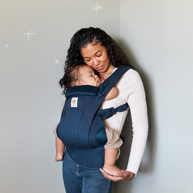 Ergobaby All Carry Positions SoftTouch Cotton Baby Carrier with Enhanced Lumbar Support (7-45 Lb), Omni Dream, Midnight Blue