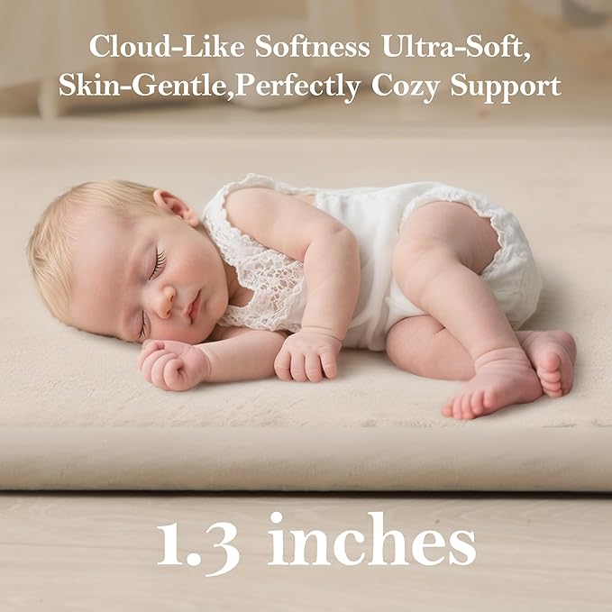Ultra Soft Baby Play Mat for Floor, 50 X 50x 1.3" Memory Foam Playpen Mat,Tummy Time Mat with Non-Slip Backing, Baby Crawling Mat Child Nursery Rug for Infant, Toddlers, Kids (Beige)