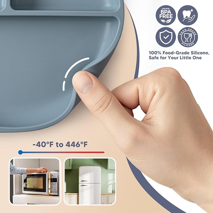 Silicone Baby Feeding Set Plates Set for Toddlers Infant Kids,baby plates with suction (2, Blue)