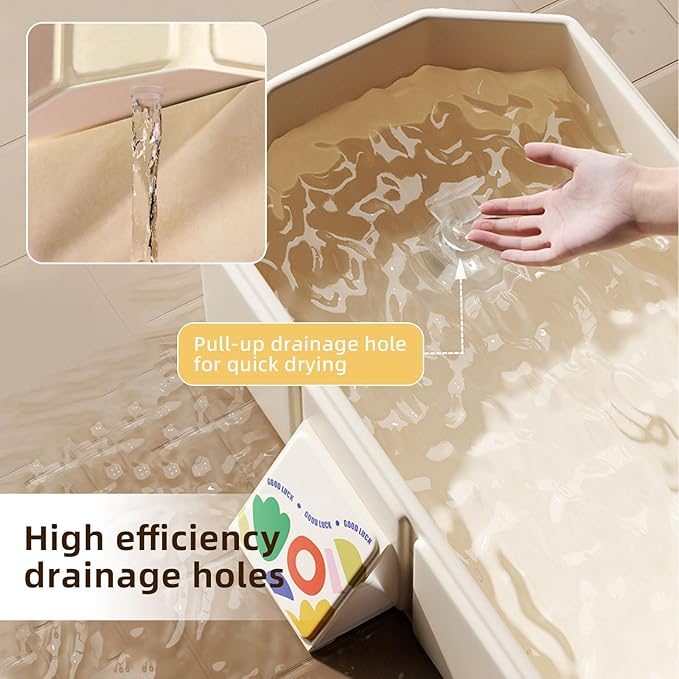 Collapsible Bathtub 29.5×17.7×9.8 in with Drain Plug Foldable Bath Tub for Toddlers and Pets Easy to Store Lightweight for Home, Outdoor or Travel (White)