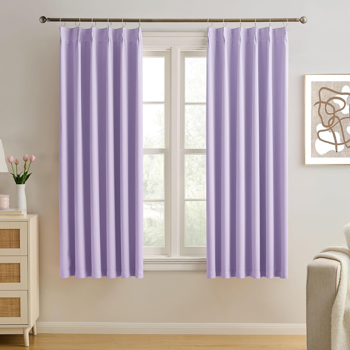 KEQIAOSUOCAI Pinch Pleated Lavender Blackout Curtains 72 Inches Long, Sound & Light Reducing Room Darkening Drape for Girl's Bedroom(Lavender, 2 Panels, W40 x L72)