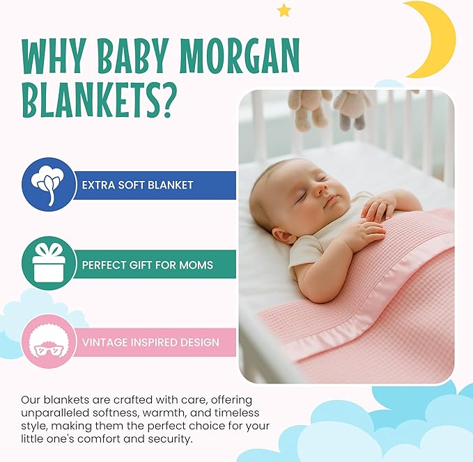 Blankets - Thermal Waffle Warm Baby Blanket for Crib - Soft and Cozy Baby Crib Blanket for Nursery, Stroller, or Naptime Comfort - Ideal Shower Gift - Pink, Satin Trim (36" x 50")