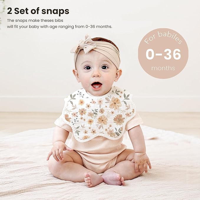 Konssy Muslin Baby Bibs 100% Cotton Absorbent Bandana Drool Bibs for Teething and Drooling, 6-Pack for Baby Boys & Girls