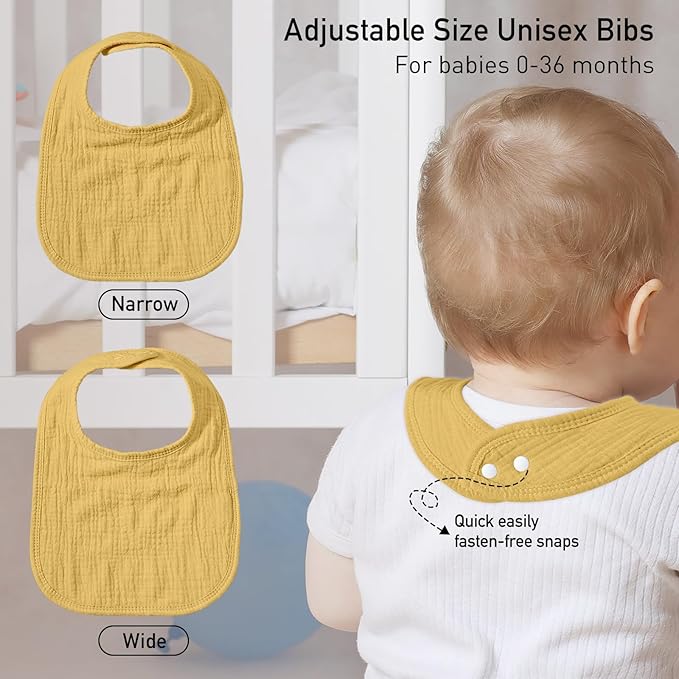 GLLQUEN BABY Muslin Drool Bibs for Boys Girls 8 Pack, Adjustable Baby Bibs for Drooling and Teething, Soft Cotton Baby Bandana Bib for Newborn Feeding Essentials (Green)