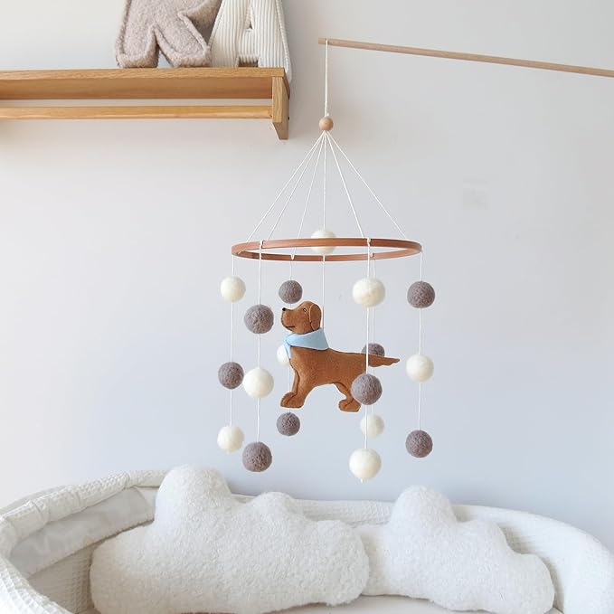 Baby Crib Mobile for Boys Girls Dog Mobile Baby Mobile for Crib Mobile for Bassinet with Felt Ball