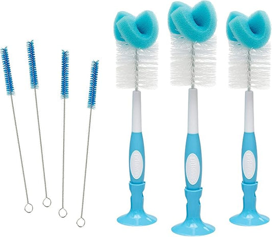 Dr. Brown's Vent Cleaning Baby Bottle Brushes - 4pk and Baby Bottle Cleaning Brush with Sponge and Scrubber - Blue - 3pk