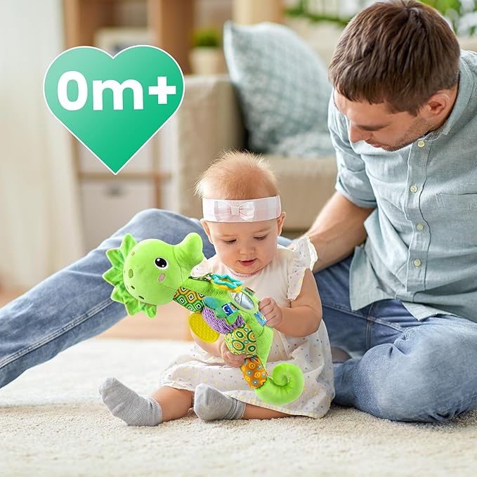 LIGHTDESIRE Baby Toys Musical Seahorse Stuffed Animals Infant Toys 0-6-12 Months with Mirror|Rattles|Crinkle|Baby Teething Toys,Sensory Toys for Tummy Time Newborn Boys Girls Gifts(Lime Green)