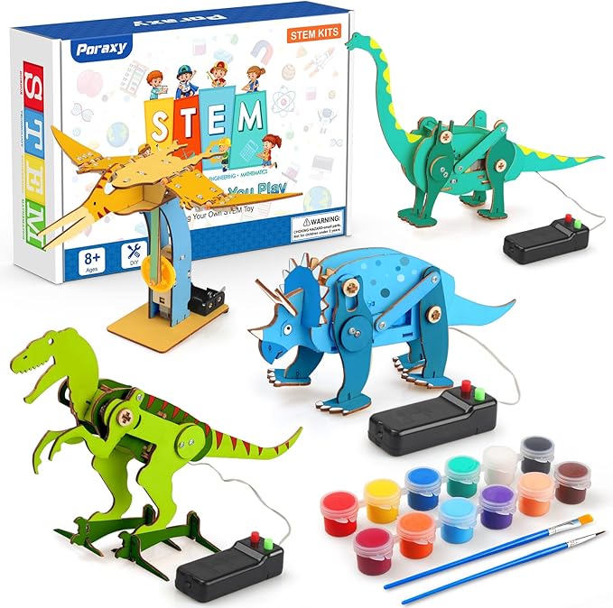 Poraxy Dinosaur Toys, 4 in 1 STEM Kits for Kids Age 8-10, Toys for Ages 8-13, Educational Science Building Projects, 3D Wooden Puzzles Robot Crafts, Gifts for Boys Girls 7 8 9 10 11 12 13 Year Old