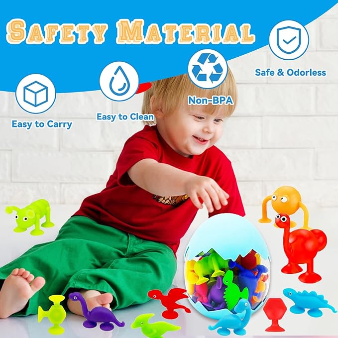 Suction Bath Toys for Kids, 27 Pcs Silicone Bathtub Suction Cup Toys, Travel Sensory Window Building Toys for Toddlers Boys Girls 3 4 5 6 Year Old