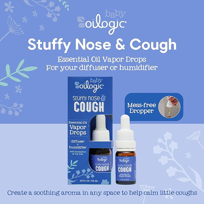 Oilogic Baby Essential Oil Vapor Drops for Diffuse & Humidifier, 2-Pack Set with Stuffy Nose & Cough + Slumber & Sleep - Baby Aromatherapy Oil is Safe for Babies, Kids & Toddlers