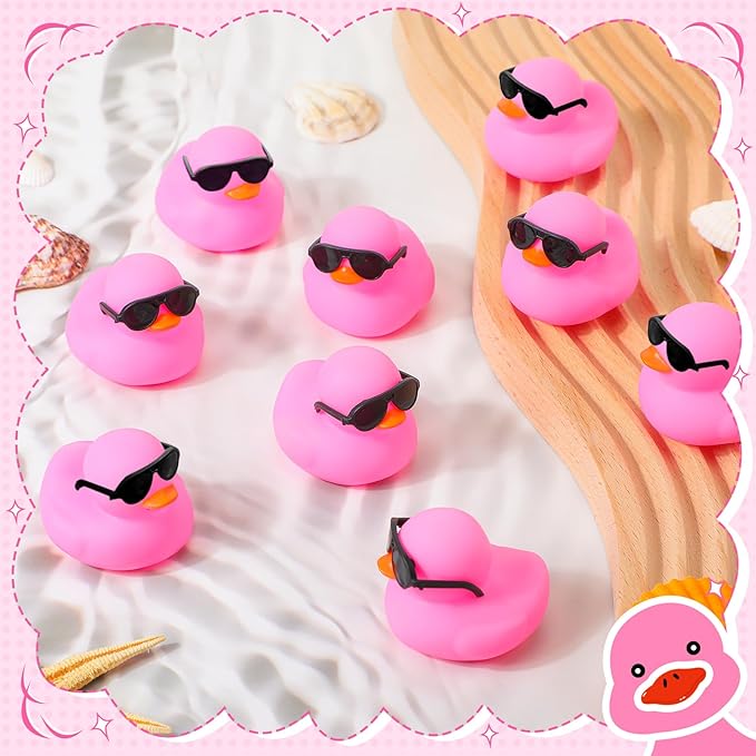Sosation 36 Packs Mini Rubber Ducks with Sunglasses Sets 2.2 Inch Bath Squeaky Rubber Duckies Cute Float Bathtub Toys for Christmas Birthday Party Favors Class Prizes Car Decor(Pink)