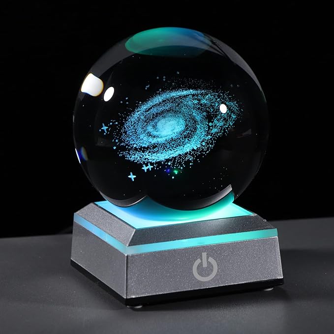 3d Galaxy Model Crystal Ball Led Lamp Base - Space Decor World Globe Planets Sphere Night Light 80mm 3.15 Inch - Solar System Decor Best Birthday Astronomy Gifts For Men Physics Science Teacher