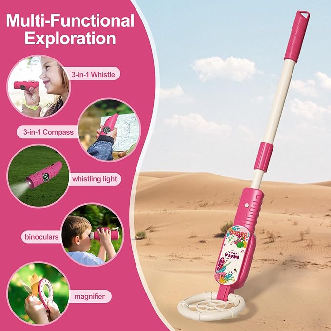 Outdoor Adventure Metal Detector for Kids Toys Set,Outdoor Beach Toys for Kid, with Shovel,Compass, etc.Kids Metal Detector Gift Toys for Ages 3+