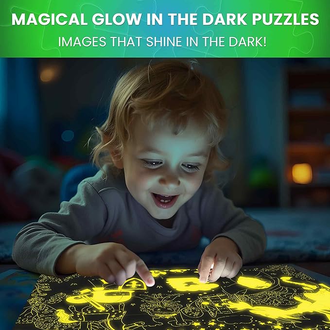 QUOKKA 4x100 Piece Puzzles for Kids Ages 6-8 – Glow-in-The-Dark Puzzles for Kids 8-10 – Space, Dinosaurs, Animals – Fun Educational Puzzle for Boys & Girls – Learning Games & Space Toys Gift for Kid