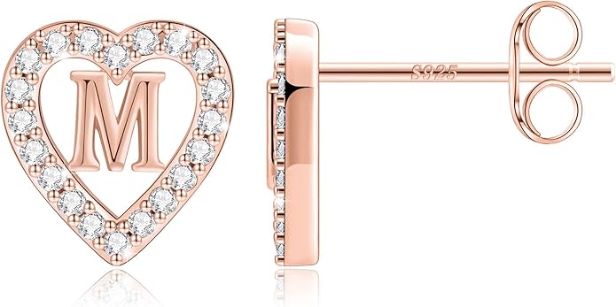 Anoup Christmas Gifts for Grandkids Girls Earrings - S925 Sterling Silver Post CZ Hypoallergenic Stud Heart Initial Earrings for Women Kids Jewelry Stocking Stuffers for Teen Girls Birthday Gifts