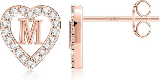 Anoup Christmas Gifts for Grandkids Girls Earrings - S925 Sterling Silver Post CZ Hypoallergenic Stud Heart Initial Earrings for Women Kids Jewelry Stocking Stuffers for Teen Girls Birthday Gifts