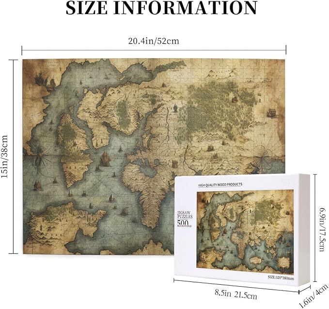 Cafemira 500 Pieces of Adult World map Wooden Jigsaw Puzzle,Relieve Stress and Enjoy The Fun of Solving Puzzles,Brain Challenge,Pleasure Both Body and Mind,Every Piece is Unique,