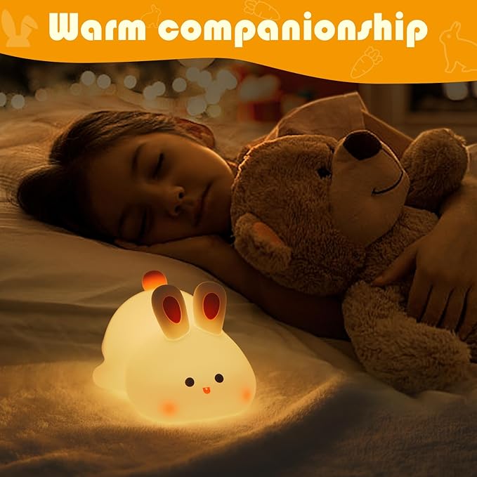YISUN Bunny Night Light, Cute Silicone Nightlight for Baby Toddler, Rechargeable LED Nursery Lamp with Timer, 3 Level Dimmable Soft Squishy Night Lamp Gift for Bedroom Kids Room Decor