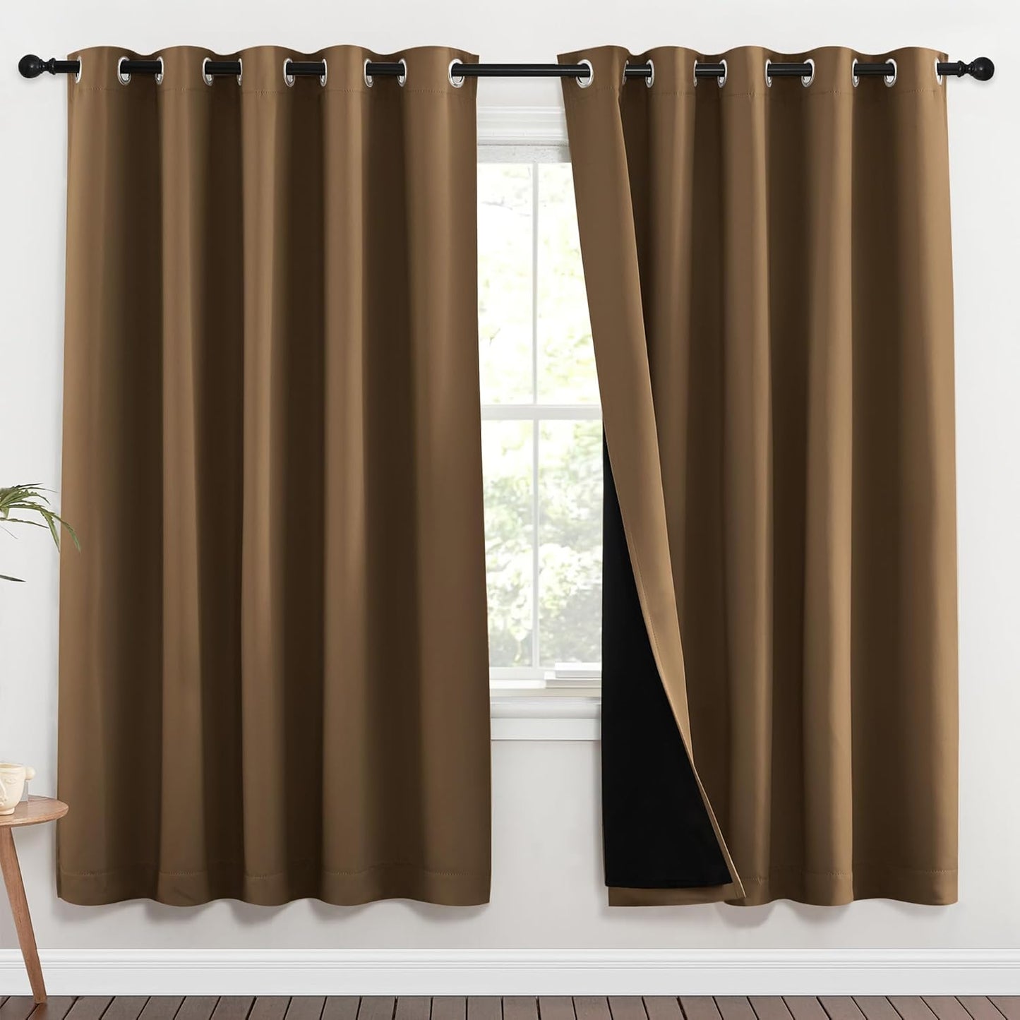 NICETOWN 100% Blackout Window Curtain Panels, Gold Brown, 2 Pieces, 70-inch Wide Per Panel, Full Light Blocking Drapes with Black Liner for Nursery, 72-inch Drop Thermal Insulated Draperies