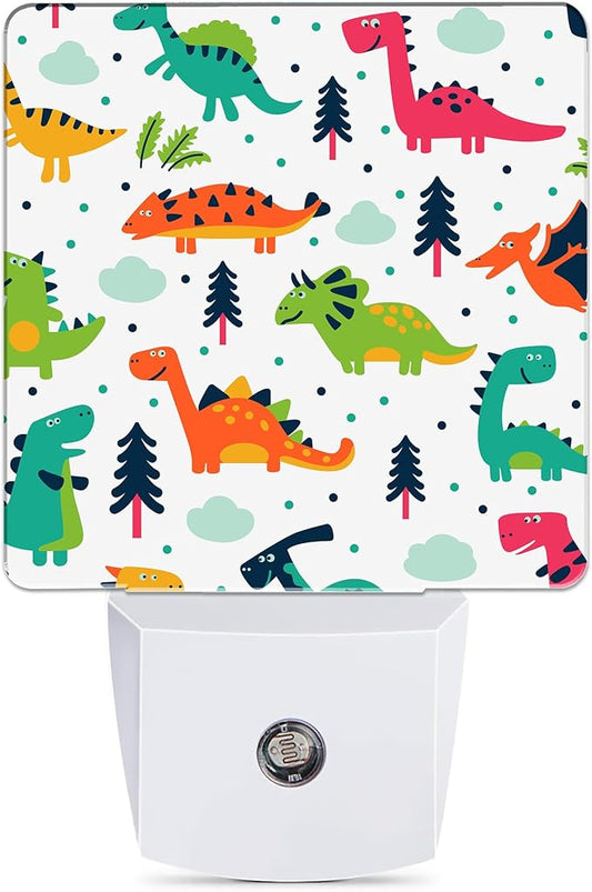 Colorful Dino Tree Night Light, Dusk to Dawn Smart Sensor Nightlight for Bedroom Bathroom Kitchen Hallway Stairs Hallway, Plug-in, Energy Efficient Decor Desk Lamp Gifts