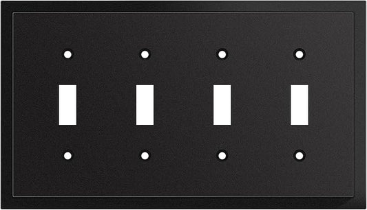 Modern Edge Decorative Wall Plate Switch Plate Outlet Cover, Durable Solid Zinc Alloy (Quad Toggle, Matte Black)