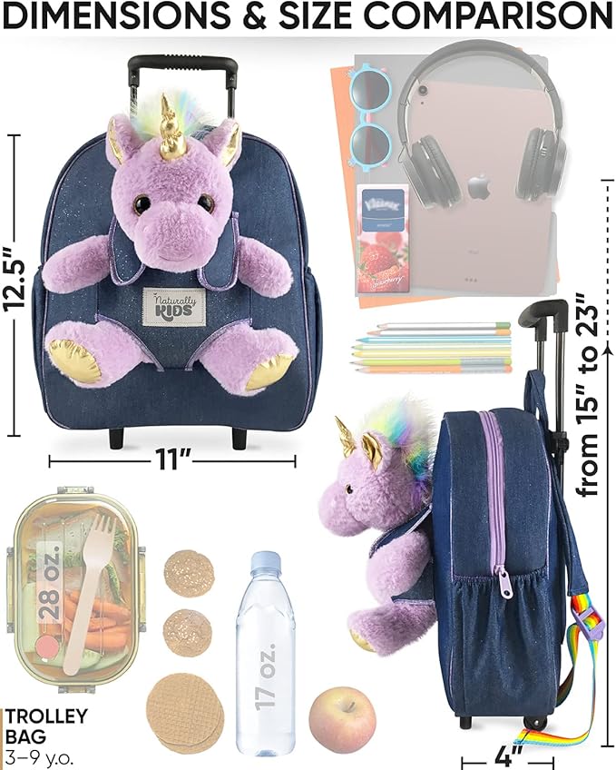 Toddler Luggage for Girls w Unicorn Toys, Kids Rolling Backpack for Girls, Toddler Suitcase, Gifts for 3 4 5 6 Year Old