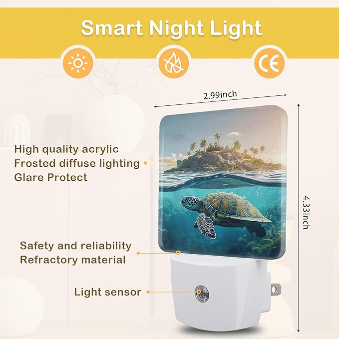 Sea Turtles Night Light, Cute Turtle under the Sea Night Lights Plug Into Wall with Dusk To Dawn Sensor Wall Lamp, Nightlights For Bedroom, Bathroom, Hallway, Kitchen, Gifts Ideal For Girls Women