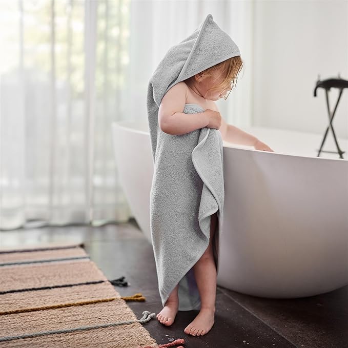 Baby Hooded Towel – Organic Cotton Baby Bath Towels – Baby Towels, Baby Bath Towels for Baby Boy, Baby Girl, 32" x 32" Super-Soft and Absorbent Baby Towels for Newborn (Pearl Grey)