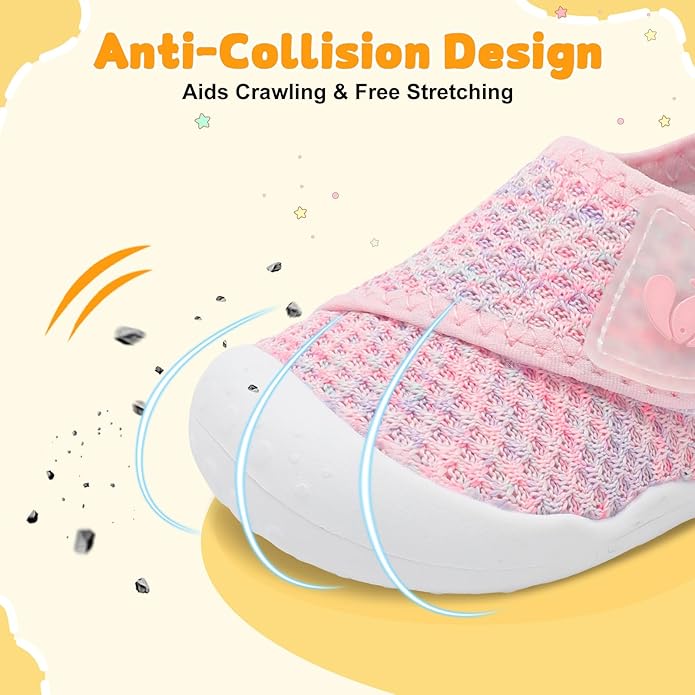 FEETCITY Baby First Walking Shoes Wide Baby Shoes Infant Sneakers Newborn Crib Shoe Barefoot Lightweight Slip On Shoe