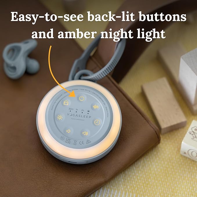 Yogasleep Hushh 2 Portable Sound Machine for Baby & Kids, New Reinforced Clip, Backlit Buttons, Night Light, 6 Soothing Natural Sounds, Easy to Use Timer, Volume Control, Toddler Lock, Noise Canceling
