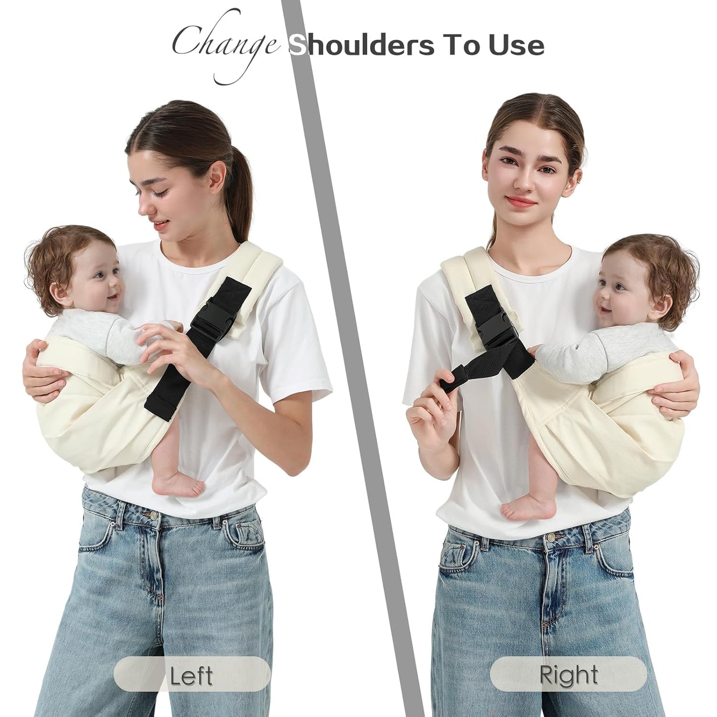 Baby Sling Carrier, Toddler Carrier Sling with Double Safety Buckle and Adjustable Shoulder Strap(7-30lbs), Baby Carriers One Size Fits All, Beige
